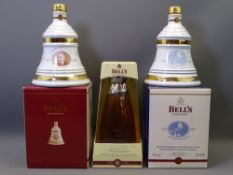 THREE WADE WHISKEY BELLS & CONTENTS, 'Christmas 2000, Limited Edition' and 'Christmas 2001,