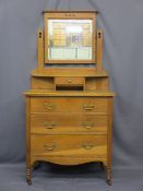 OAK MIRRORED DRESSING CHEST, 162.5cms H overall, 84cms W, 43cms D