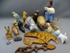 CAT ORNAMENT FIGURINES, a quantity in wood and other compositions ETC
