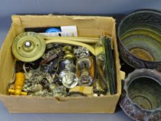 FACET CUT GLASS VINTAGE DOOR KNOBS, mirrored push plates, visitor's doorbell, copper planters ETC