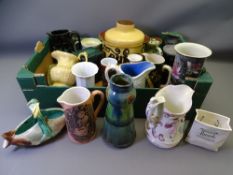 VINTAGE JUGS & VASES, a collection including a Majolica fish example, early transfer and moulded