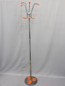 RETRO METAL COAT STAND with red knobs and drip trays, 175cms H