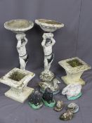 GARDEN STONEWARE including a pair of plant pots, a pair of figurines, 80cms H, rabbits ETC