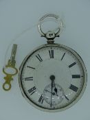 VICTORIAN SILVER CASED OPEN FACE POCKET WATCH with key, London 1879, maker Alfred Gurney