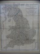 'THE TRAVELLER'S GUIDE THROUGH ENGLAND & WALES' framed folding map, 1839, London, Darton & Clark, 58