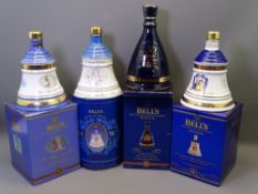 FOUR WADE WHISKEY BELLS & CONTENTS to include 'H M Queen Mother 90th Birthday, 1990', 'H M Queen