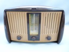 GEC VINTAGE BAKELITE RADIO, 26cms H, BC6242, brown and cream case