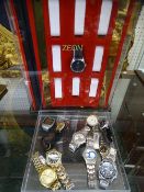 ZEON COUNTER TOP WATCH DISPLAY CABINET/ROTUNDER with a mixed quantity of lady's and gent's wrist