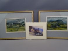 P VELARDE watercolour and ink, a pair of rural scenes, 15.5 x 23.5cms and a print after JOHN