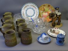 MIXED STONEWARE, CHINA & GLASSWARE to include eight pottery tankards bearing Welsh area names and