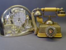 VINTAGE STYLE CRADLE TYPE TELEPHONE and a rhythm Quartz mantel clock with crystal type swan detail