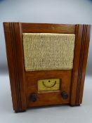WARTIME CIVILIAN RECEIVER, in wooden case with instruction label to the rear, 35cms H