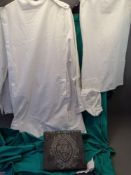 WELSH EISTEDDFOD BARD'S GOWN with a carved slate crested plaque, 25.5 x 25.5cms