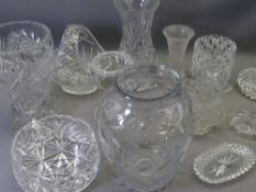 CUT & OTHER GLASS VASES including a leaf decorated example with indistinct signature to the polished