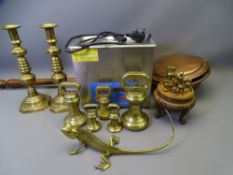 VINTAGE BRASS & COPPERWARE, modern ultrasonic cleaner tank ETC including a pair of brass