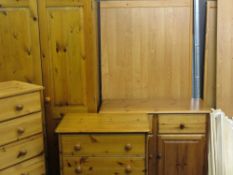 MODERN PINE BEDROOM FURNITURE comprising two door wardrobe, chest of four drawers, narrow chest of