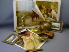 VICTORIAN & LATER BRASSWARE, three original unframed Pears prints and other collectables to