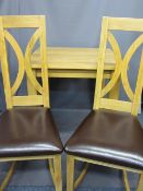 MODERN LIGHT OAK BREAKFAST TABLE & TWO HIGH BACK CHAIRS, 76cms sq the table