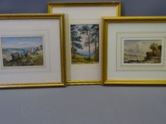 NICELY FRAMED EARLY WATERCOLOUR STUDIES, three - including a rolling landscape with trees to the