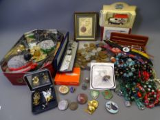 MIXED COLLECTABLES to include vintage coins, badges, costume jewellery, collectable watches ETC