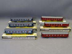MODEL RAILWAY - Wrenn Golden Arrow coaches 53015 (three), boxed Wrenn LMS coaches W6009, W6010 (two)