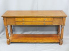 CONSOLE TABLE with two drawers to the front and lower shelf, 77cms H, 140cms W, 46cms D