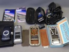 BOXED VINTAGE ROLLS RAZOR & ONE OTHER with a shoebox quantity of modern electric razors and