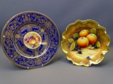 TWO FRUIT PAINTED CABINET PLATES to include a 27cms diameter plate by Royal Worcester, the centre