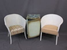 LLOYD LOOM WICKER ARMCHAIR and two further similar items including a bedside cabinet, various