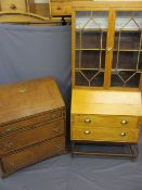 GEORGIAN OAK FALL-FRONT BUREAU and a later bureau bookcase, 111.5cms H, 95.5cms W, 50cms D, 206.5cms