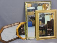 FOUR VINTAGE & LATER WALL MIRRORS including oak framed example with bevelled edge glass, two gilt