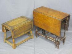 TWO VINTAGE OAK OCCASIONAL DROP-LEAF TABLES including a neat twin-flap example on turned and block