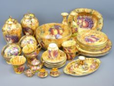 KIRSTY JAYNE & OTHER FRUIT DECORATED CABINET WARE, 30 plus pieces including a pair of lidded