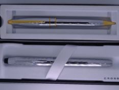 CROSS - Modern Chrome Lustre Cross ballpoint pen with gold trim. In original box. NOS and Modern