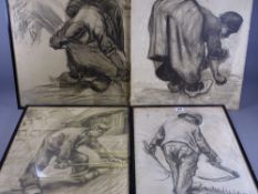 AFTER VINCENT VAN GOGH four prints - depicting Dutch workers, labels verso, 50 x 33cms and various