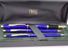 CROSS - Modern Blue Lacquer with Navy Swirls Cross Century ii fountain pen, ballpoint pen and pencil