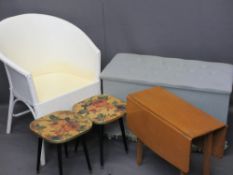 VINTAGE & LATER FURNITURE PARCEL consisting Lloyd Loom type armchair, button upholstered blanket