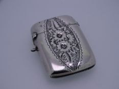 SILVER VESTA, large with bright cut floral decoration, Birmingham 1904, 1.3ozs