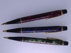 CONWAY STEWART - 3 vintage (1950s) Conway Stewart 'Nippy' No.3 propelling pencils: 1 Marbled Plum