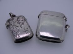 TWO SILVER VESTAS, one plain, by Uricara & Co, Birmingham 1908, 0.6ozs and a bright cut vesta by