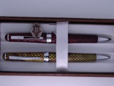 CROSS - 2 Modern Cross Torero ballpoint pens: 1 in Italian Bordeaux Red Croc embossed Leather; 1