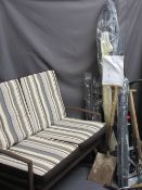 GARDEN FURNITURE & TOOLS including swinging couch, table, parasol, steam cleaner, vac ETC E/T