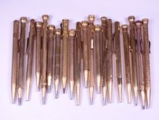 TWENTY GOLD FILLED VINTAGE RETRACTABLE PENCILS by Wahl Eversharp, Fyne Poynt - Mabie Todd & Co and
