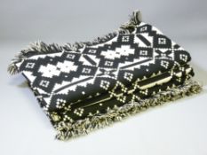 TRADITIONAL WELSH WOOLLEN BLANKET with black and white reversible pattern, 220 x 236cms