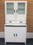 MID-CENTURY RETRO KITCHEN CABINET, multi cupboards and drawers with slide-out enamel work surface,