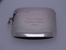 SILVER VESTA, plain but inscribed 'Warrior Manoeuvres 1910', by Deakin & Francis, Birmingham 1909,