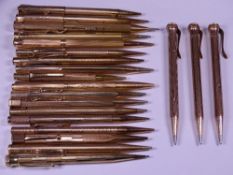 TWENTY-ONE ROLLED GOLD VINTAGE PENCILS by Yardol Lead, Eversharp, Life Long and others, three marked