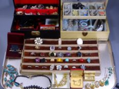 VINTAGE & LATER COSTUME JEWELLERY a good quantity within two compartmented jewellery boxes,