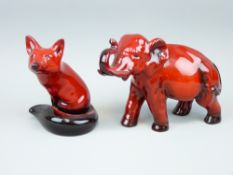 ROYAL DOULTON FLAMBE - 'Elephant' 12cms H and 'Fox' 12cms H