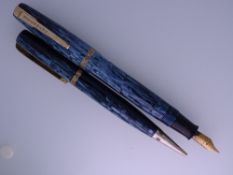 WATERMAN - Vintage (1940s-50s) Blue Striped Marble Waterman No.512v fountain pen and pencil set with